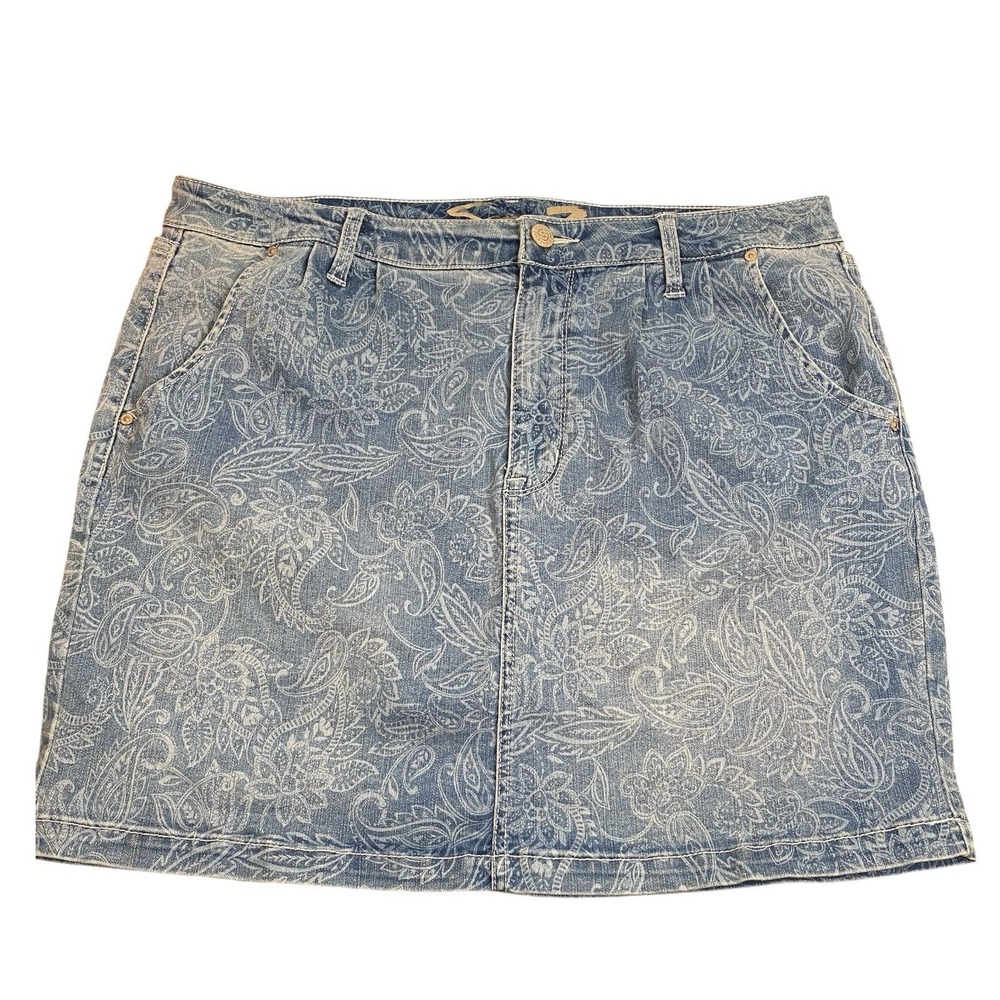 Seven 7 Denim Mini Skirt Womens‎ Size 16 Delancey Paisley Print Boho Stretch 337